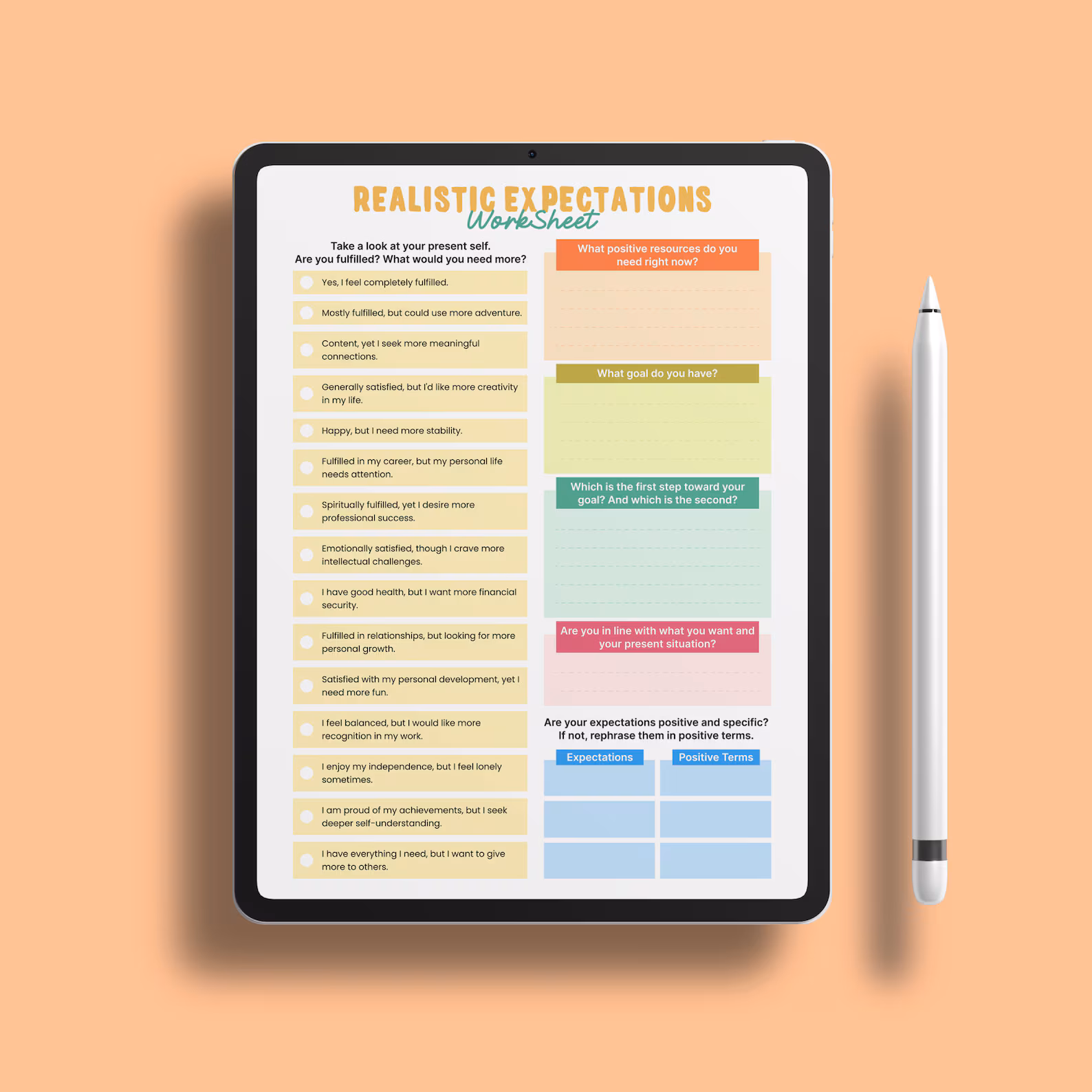 SMART goals - realistic expectations worksheet